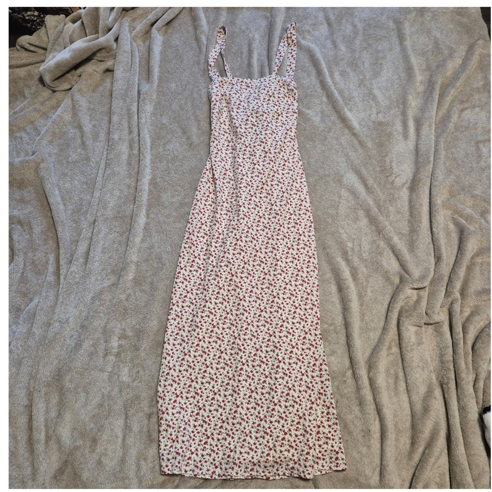 Abercrombie & Fitch Floral Tie Back Maxi Dress XXST White Red Rose Print